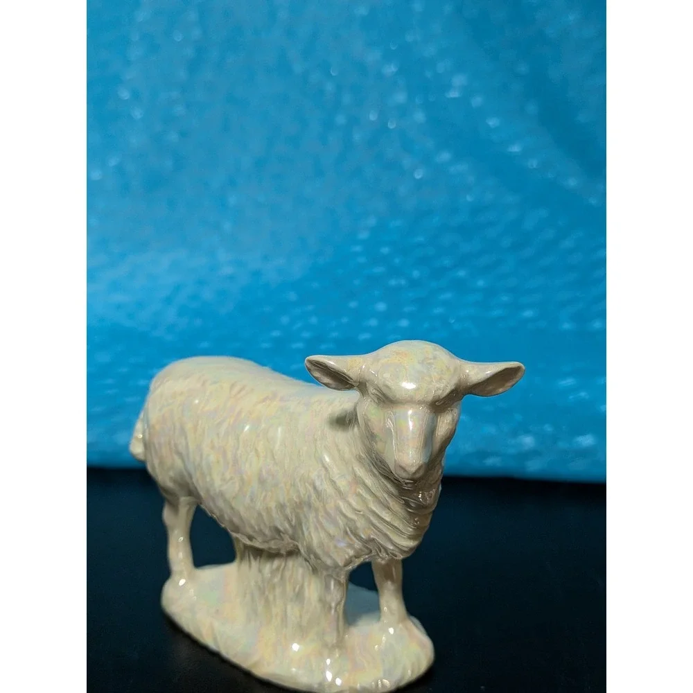 Vintage Holland Mold Iridescent White Nativity Figurine Shepherd w Lamb Standing